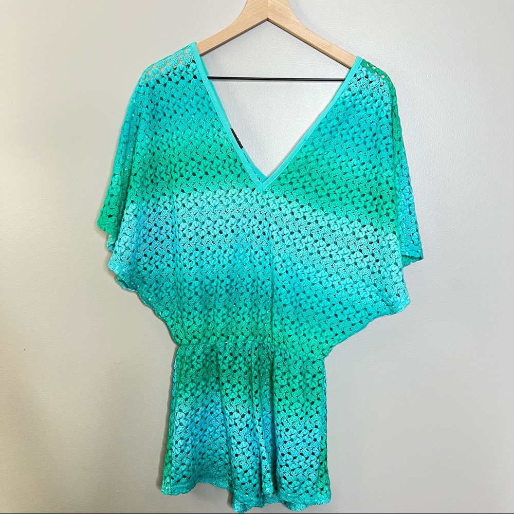 ELIF For Jordan Taylor ombré crochet peacock romper cover up